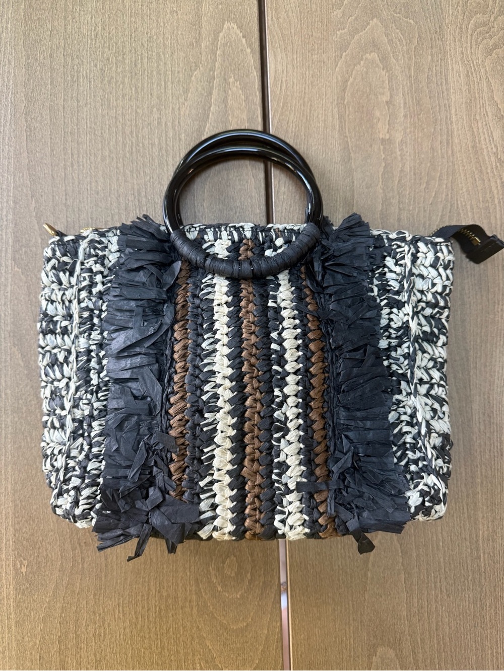Banana Republic Black, Brown & Cream Woven Ring-Handle Tote